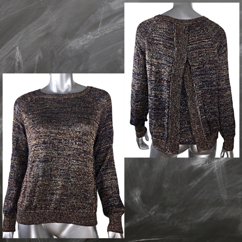 Black Metallic Split Back Sweater Medium - image 1